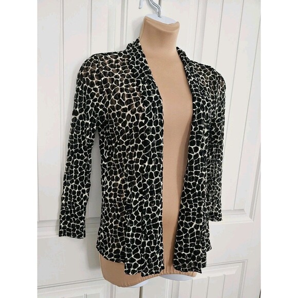 Chicos Pebble Pattern Open Waterfall Cardigan Sheer 3/4 Sleeve Chico's Sz 1 US 8 - Picture 2 of 6